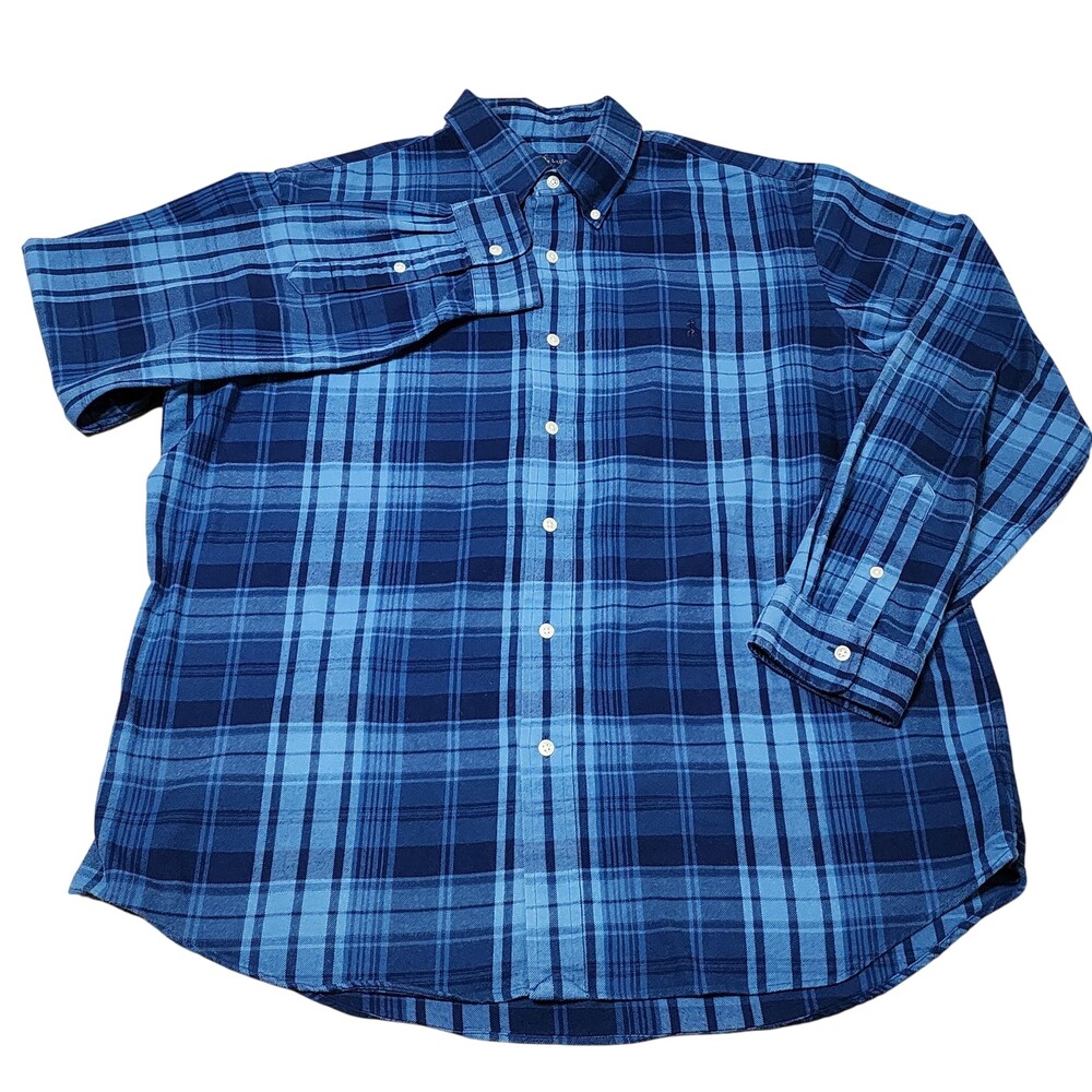 Ralph Lauren Shirt Mens XL Blue Plaid Performance Flannel Button Down Casual